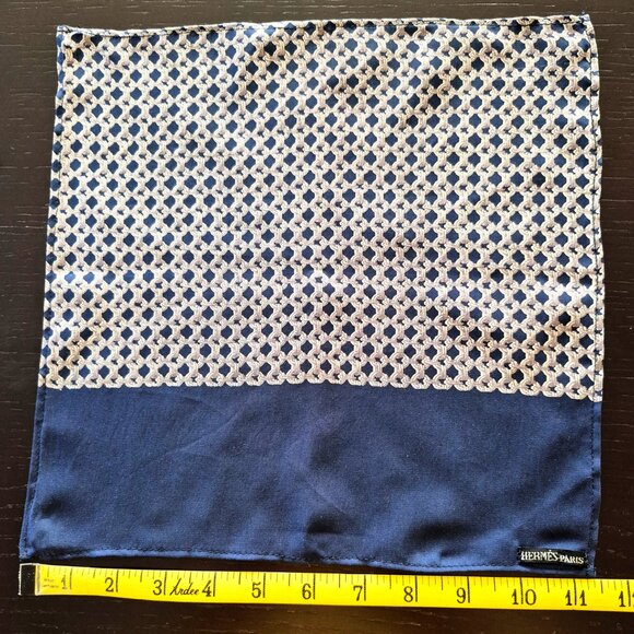 Hermes Paris Silk Pocket Square Navy 11.5x11.5 - Picture 6 of 9